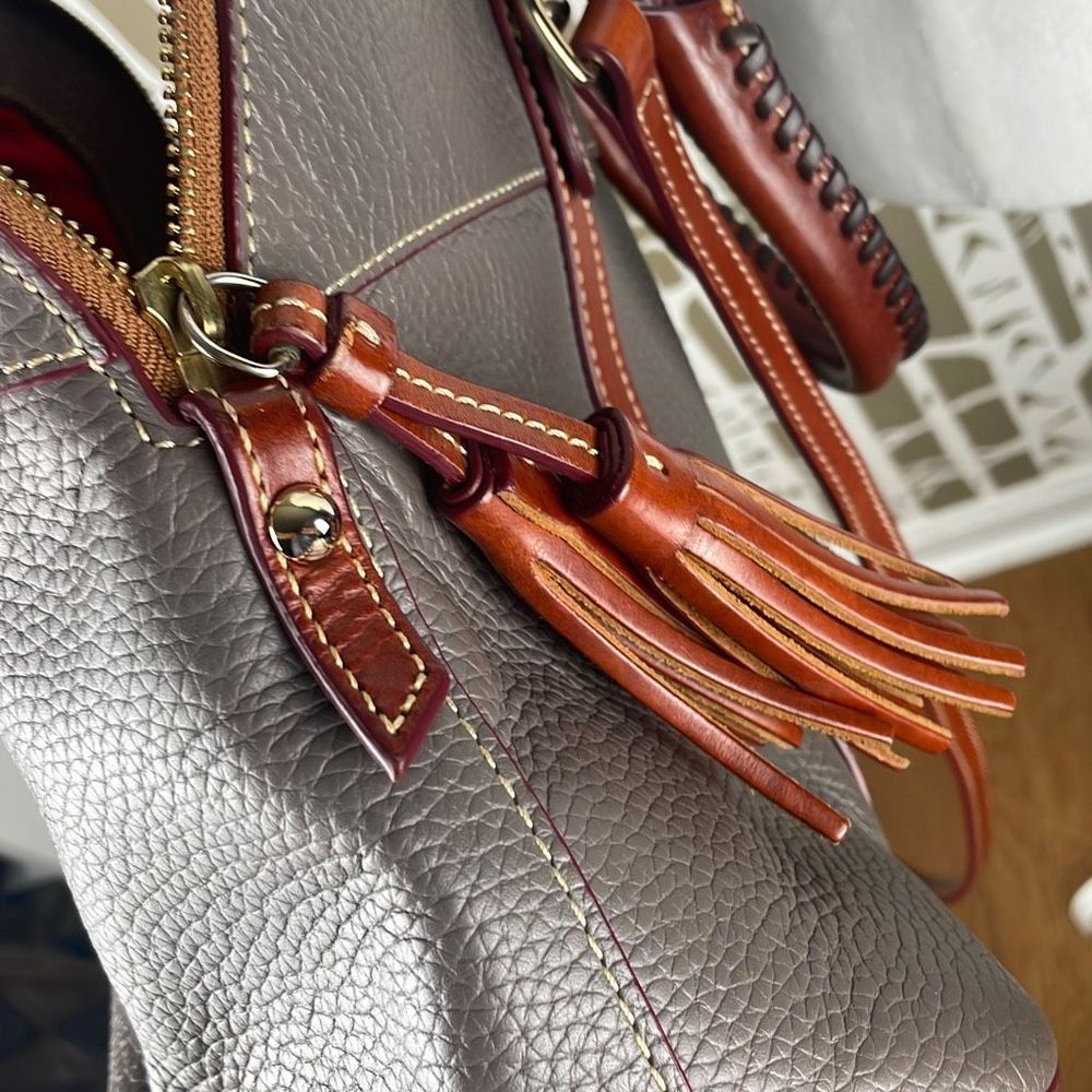 Dooney & Bourke Gray Satchel with Brown Trim - Picture 12 of 16